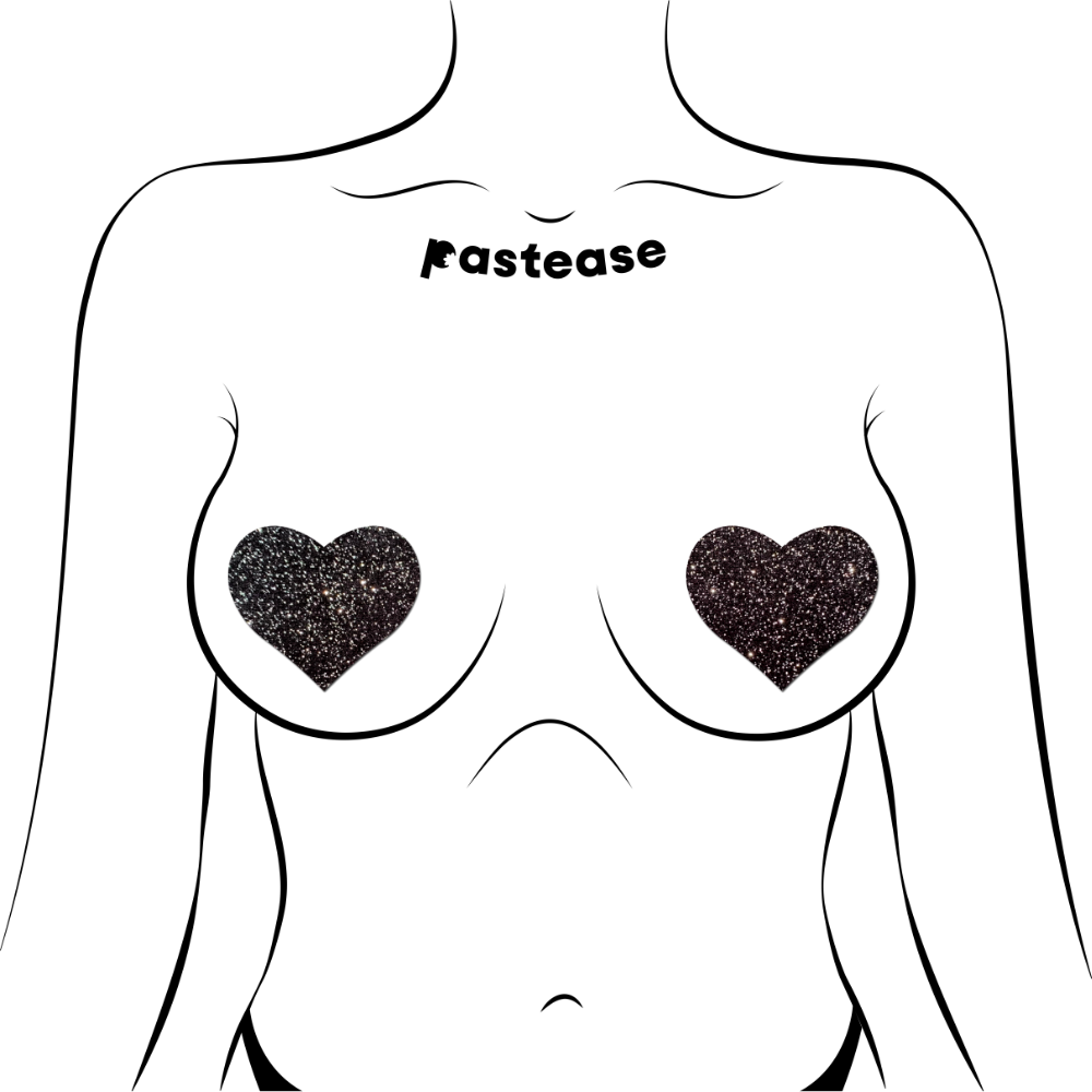 5-Pack: Love: Sparkle Black Heart Nipple Pasties by Pastease® o/s-2