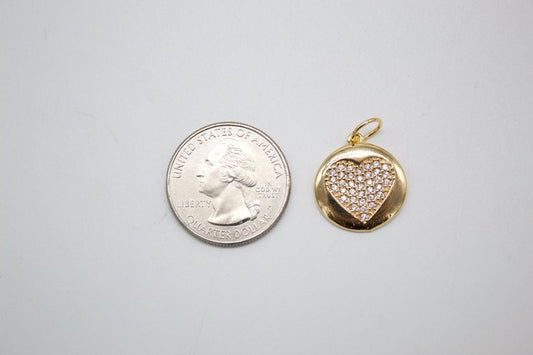 18K Gold Filled Heart Pendant Love Charm With CZ Stones-1