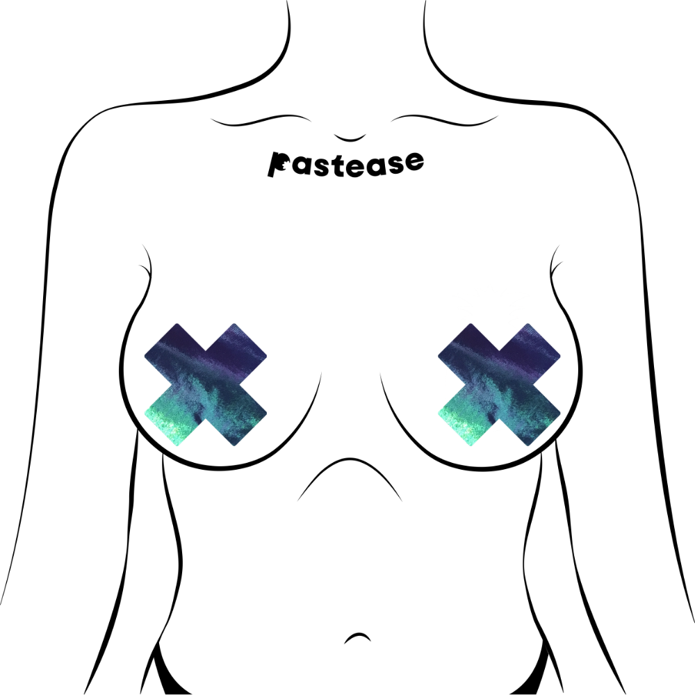 5-Pack: Plus X: Liquid Black Opal Iridescent Cross Nipple Pasties by Pastease®  o/s-2