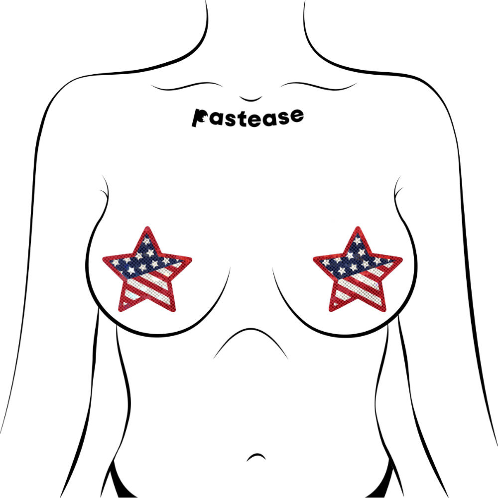 5 - Pack: Star: Glittering Patriotic USA Red, White & Blue, Stars & Stripes Star Nipple Pasties by Pastease® o/s - Vivalux