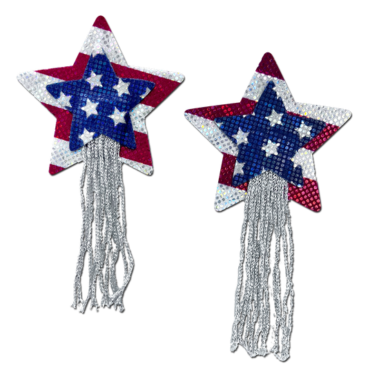 5-Pack: Tassel Pasties: American Patriotic Sparkling Stars & Stripes USA Breast Pasties by Pastease®-0