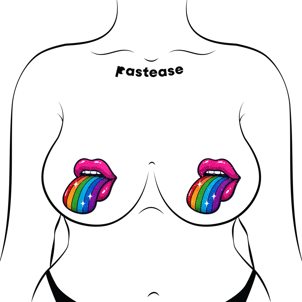 5-Pack: Taste the Rainbow Sparkling Tongue Out Breast Covers by Pastease®-2